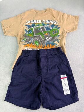 Okie Dokie Toddler Boy Size 4T Shorts & Tee Outfit Set Jungle Tours Safari